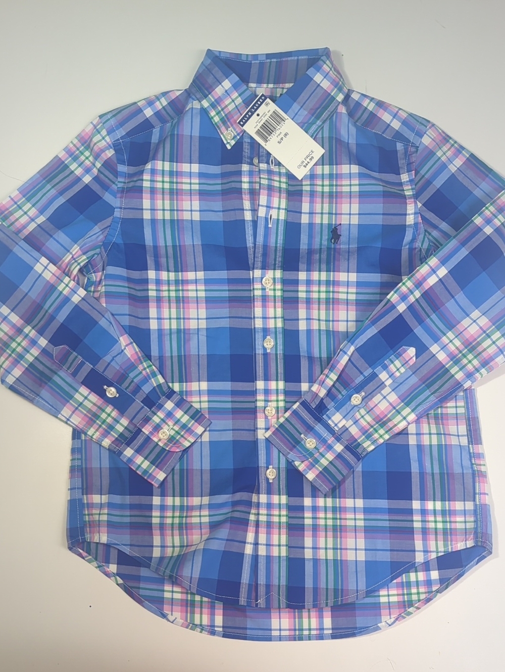 NWT Ralph Lauren Boys Blue Plaid Button Down Shirt Size 8